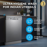 Midea 13 Place Settings Free Standing silver Dishwasher |FMDWPF1301F(SS)-WG|7 Wash Programs | LED Display | Power Wash | Wi-Fi Enabled with Midea SmartHome App | Self c