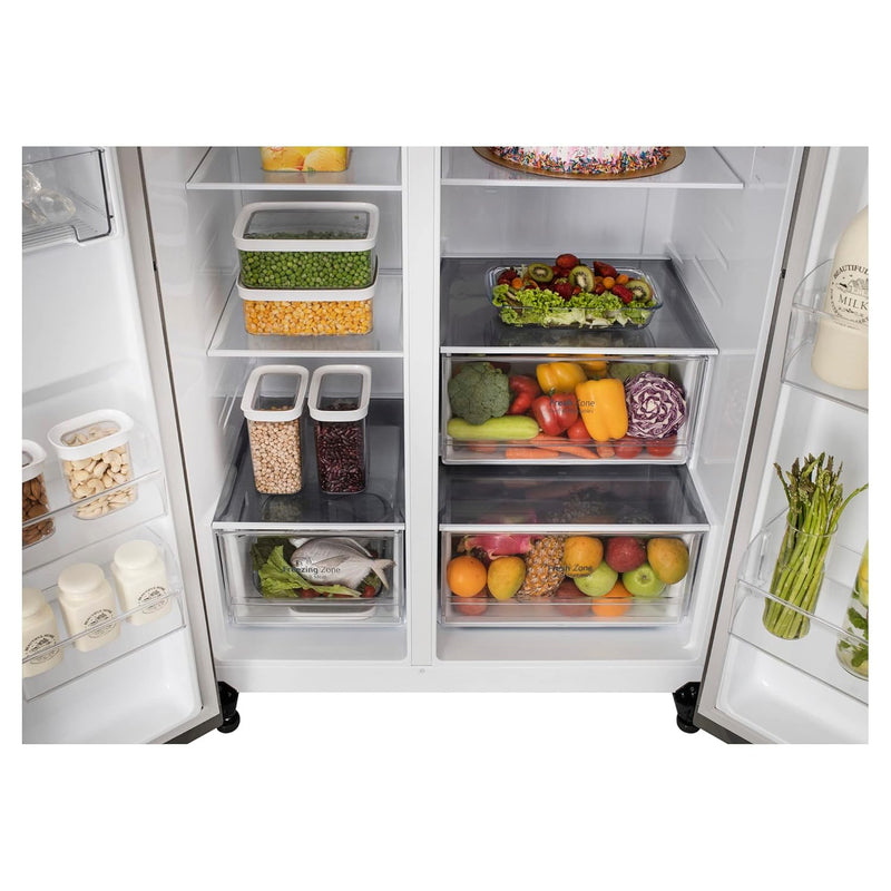 LG 655 L Frost Free Side by Side Refrigerator with Smart Inverter Compressor, Express Freeze & Multi Air-Flow (Dazzle Steel, GL-B257HDSY)