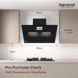 Beyond Appliances Eris 90cm Auto Clean Slant Kitchen Chimney | 1500 CMH Suction | Filterless | Smart Touchscreen Display | Touch Control | Black | PAN INDIA SERVICE| BA-SL-ER-AD-90-CH-001