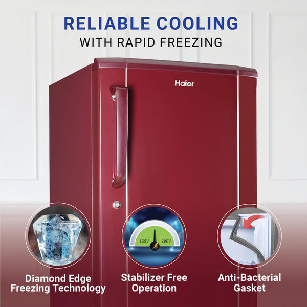 Haier 165 L, 1 Star, Direct-Cool Single Door Refrigerator (HED-171RS-P, Red Steel, 2024 Model)