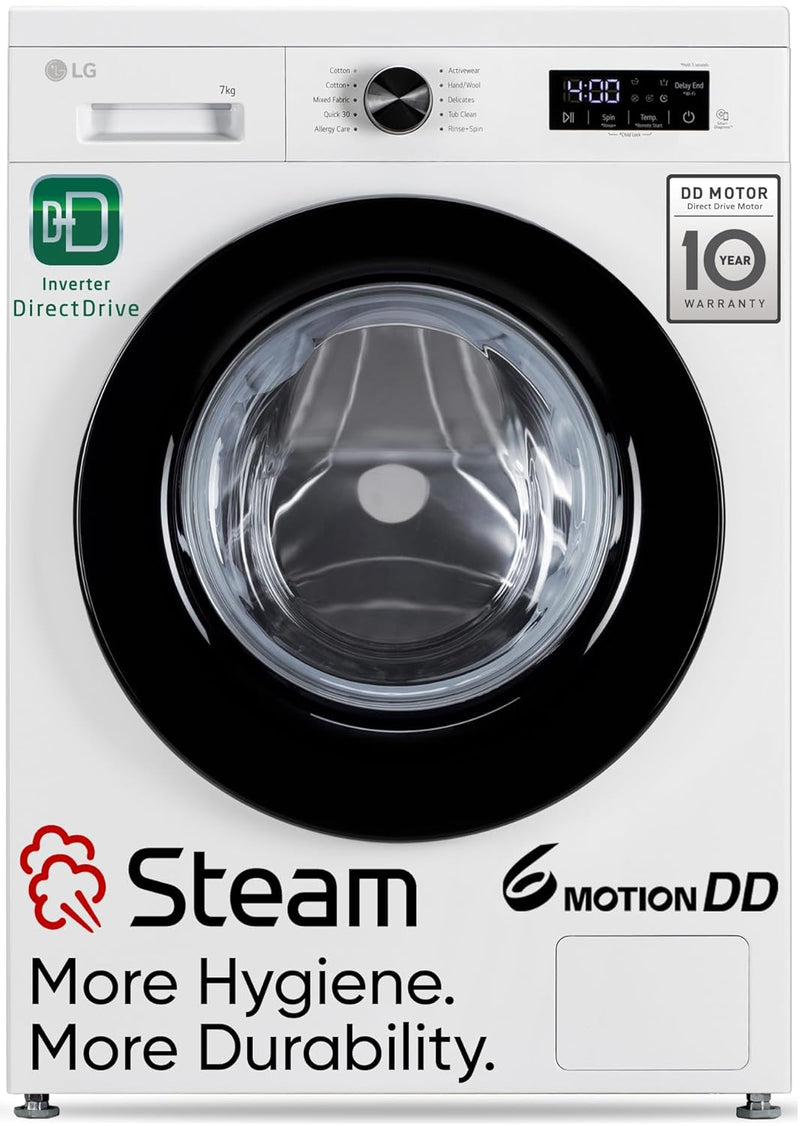 LG 7 Kg 5 Star Steam, Inverter Direct Drive Technology, 6 Motion DD, Fully-Automatic Front Load Washing Machine (FHB1207Z2WB, Dial + Full Touch Buttons & LED Display, Essence White)