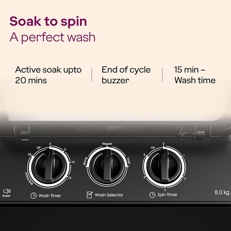 Godrej 8 Kg 5 Star, With Soft Shut Wash Lid, Semi-Automatic Top Loading Washing Machine (WSEDGE ULTS 80 5.0 DB2M CSGR, Crystal Grey, Stainless Steel Wash and Spin Drum)