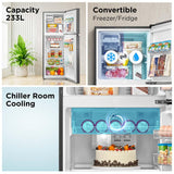 Midea 233 L 2 Star Frost Free Convertible, Real Inverter Double Door Refrigerator (MDRT324FGI50, Crystal Silver)
