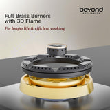 Beyond Appliances Dorado 3 Burner Smart Glass Hobtop Gas Stove | Auto Ignition | Digital Timer | Flame Failure Device | Toughened Glass | LPG & PNG Compatible