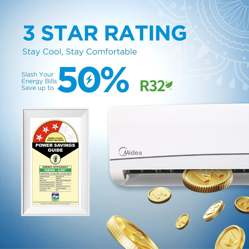 Midea 1.5 Ton 3 Star Inverter Split AC (, SANTIS NEO DLX (Wi-Fi), MAI18SD3R35W0,White)