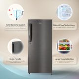 Haier 190 L 5 Star Direct Cool Inverter Single Door Refrigerator with Fast Ice Making, Easy Clean Back, Large Vegetable Box (HED-205DSA-P, Dazzle Steel, )