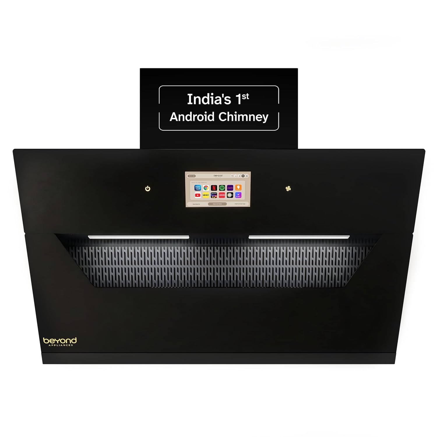 Beyond Appliances Eris 90cm Auto Clean Slant Kitchen Chimney | 1500 CMH Suction | Filterless | Smart Touchscreen Display | Touch Control | Black | PAN INDIA SERVICE| BA-SL-ER-AD-90-CH-001