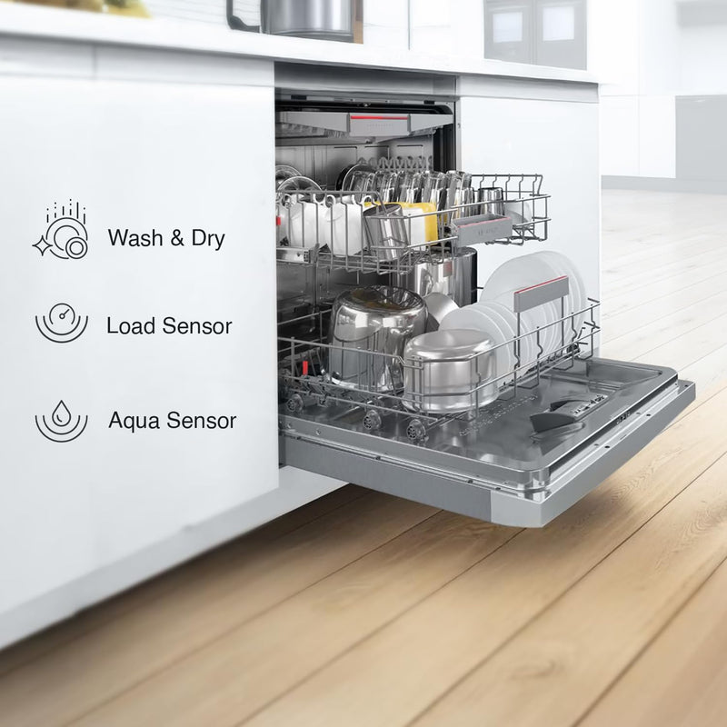 Bosch 13 Place Setting, EcoSilence Drive, Hygiene plus certified with Intensive Kadhai program, Free Standing Dishwasher, World No.1 Brand in Dishwasher (SMS66GI01I, Silver Inox, Inbuilt heater)