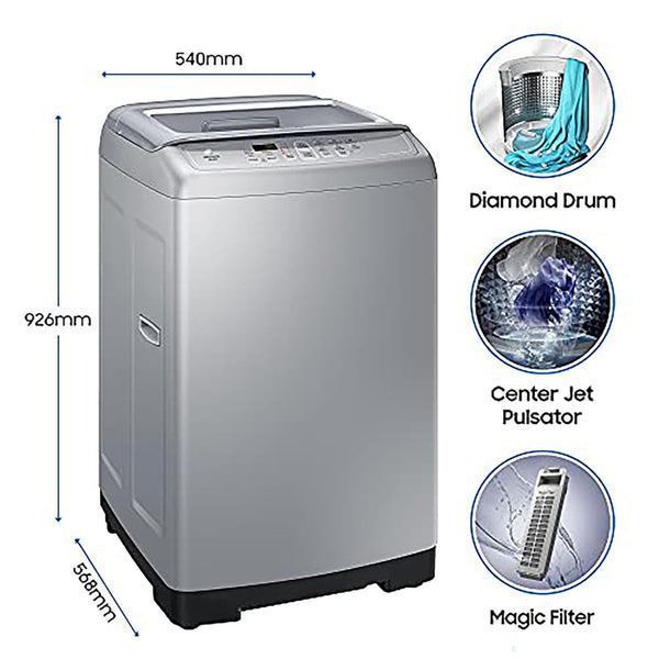 Samsung 7 kg, Fully-Automatic Top Load Washing Machine with Diamond Drum (WA70A4002GS/TL, Imperial Silver)(Touched Up)