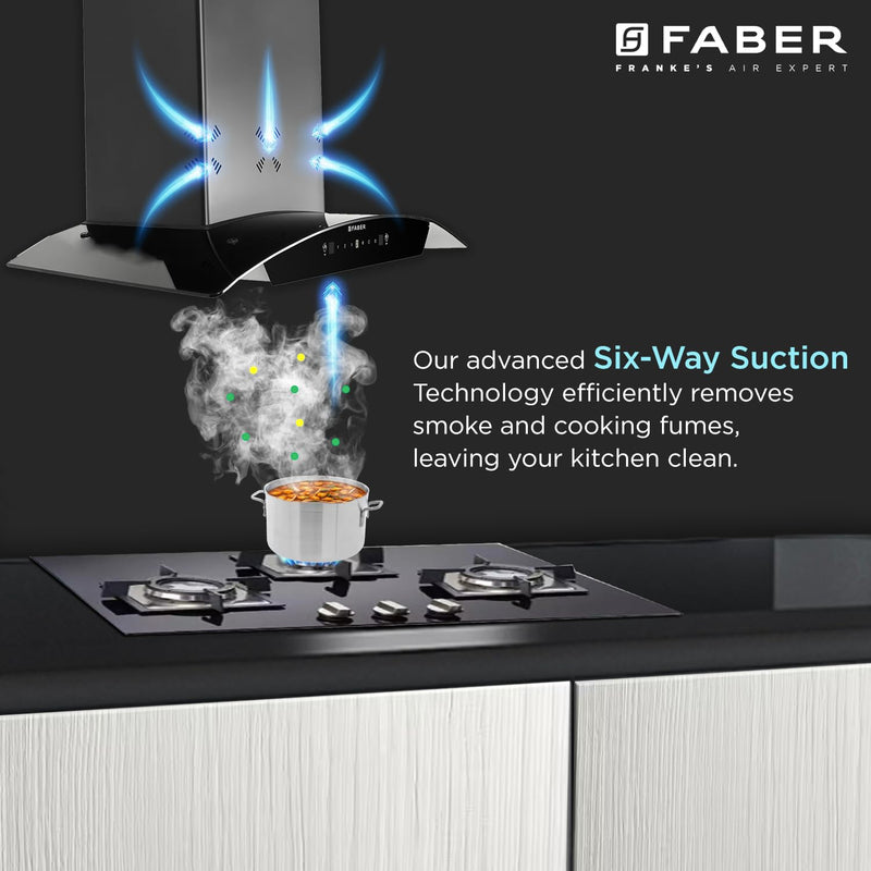 Faber Fully Automatic Autoclean Smart Chimney with Odour Sensor 75cm|Hood Stella 3D IN HC SC FL BK 75