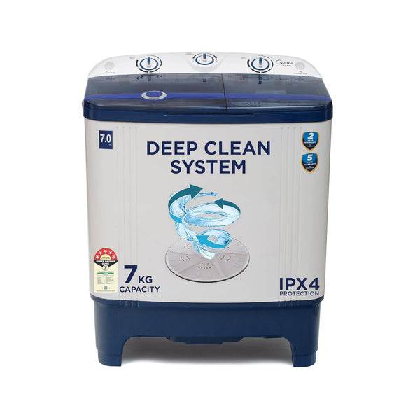 Midea 7 kg Semi Automatic Top Load Washing Machine Blue, White (MWMSA070PPG(BW))