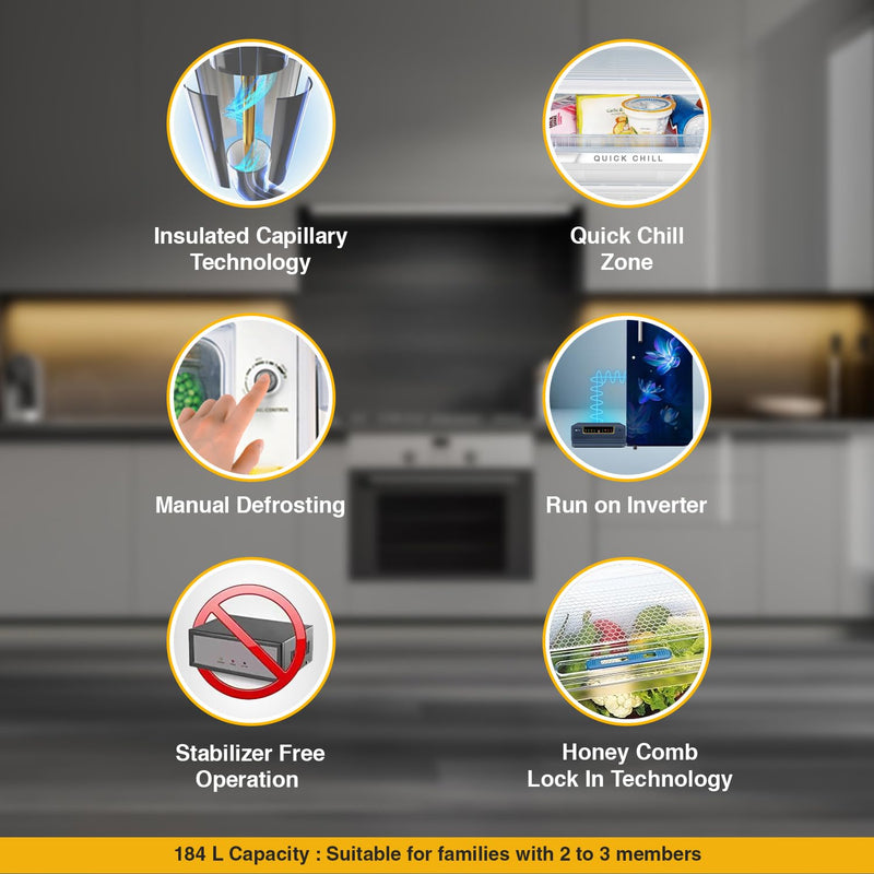 Whirlpool 184 L 4 Star Inverter Direct-Cool Single Door Refrigerator (205 WDE PRM 4SInv SAPPHIRE FLOWER RAIN-Z, Blue)