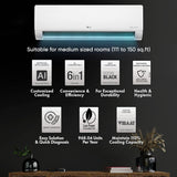 LG 1.5 Ton 3 Star AI DUAL Inverter Split AC (Copper, Super Convertible 6-in-1 Cooling, HD Filter with Anti-Virus Protection, 2023 Model, RS-Q19JNXE, White)