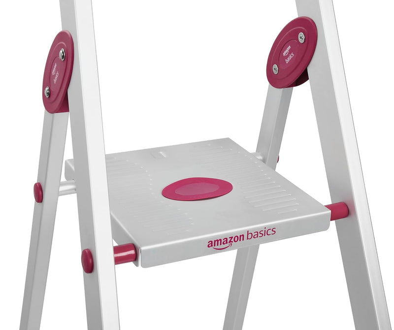 Amazon Basics Foldable 6-Step Aluminium Ladder | Double-Lock with Hinges | Skid-Proof | Lightweight (Maroon)