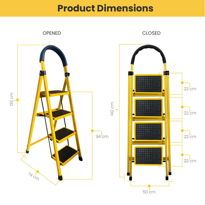 Asian Paints TruCare 4-Steps Trendy Steel Ladder, Foldable Ladder for Home & Office use, Durable, Wide, Anti-Skid, Lightweight & Easy to Carry, with 5