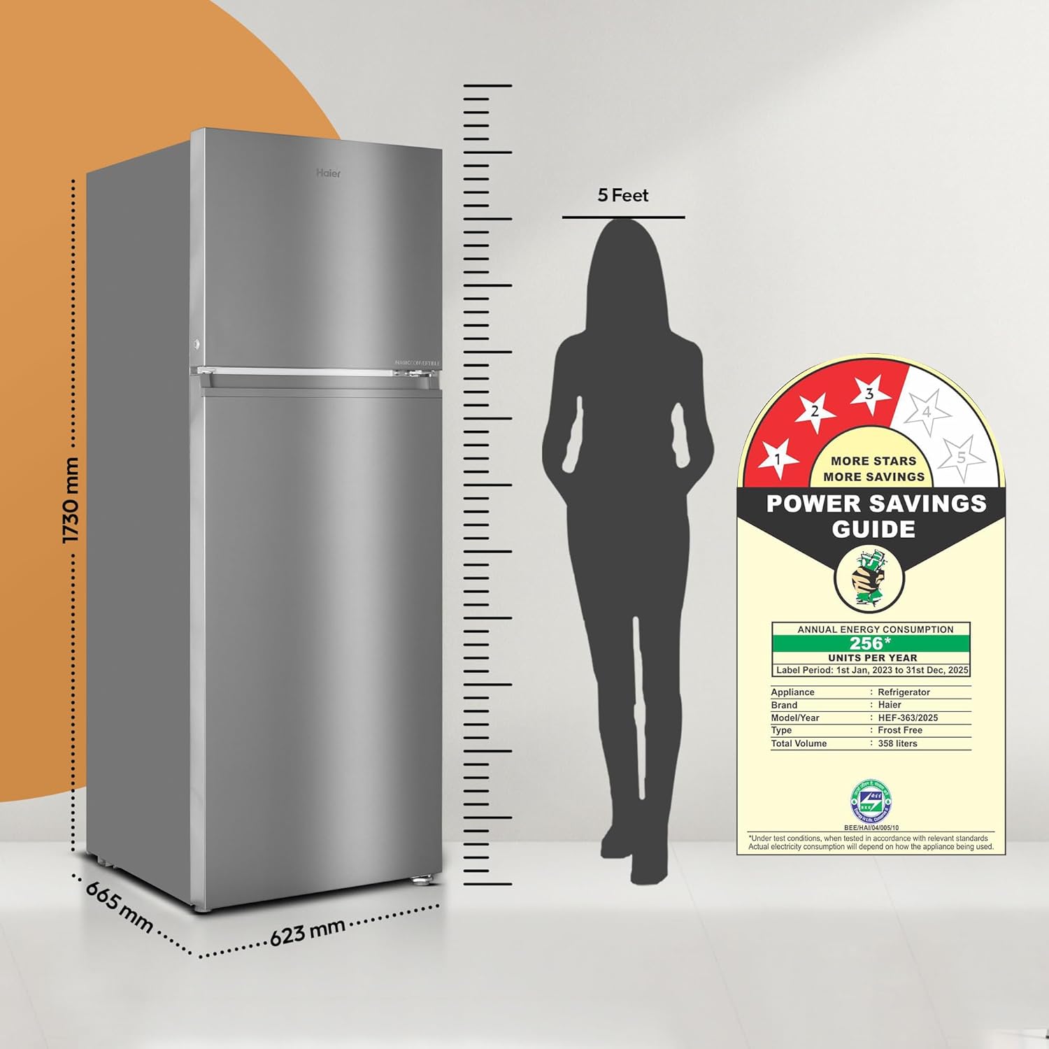 Haier 358 L 3 Star Frost Free Top Mount Double Door Refrigerator | Convertible 10-in-1 | Triple Inveter (HEF-363TS-P, Inox Steel)