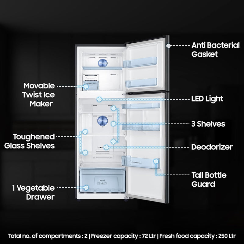 Samsung 322 L 2 Star Convertible 5in1 Digital Inverter with Display Frost Free Double Door Refrigerator RT37C4512BXHL Luxe Black 2024 Model