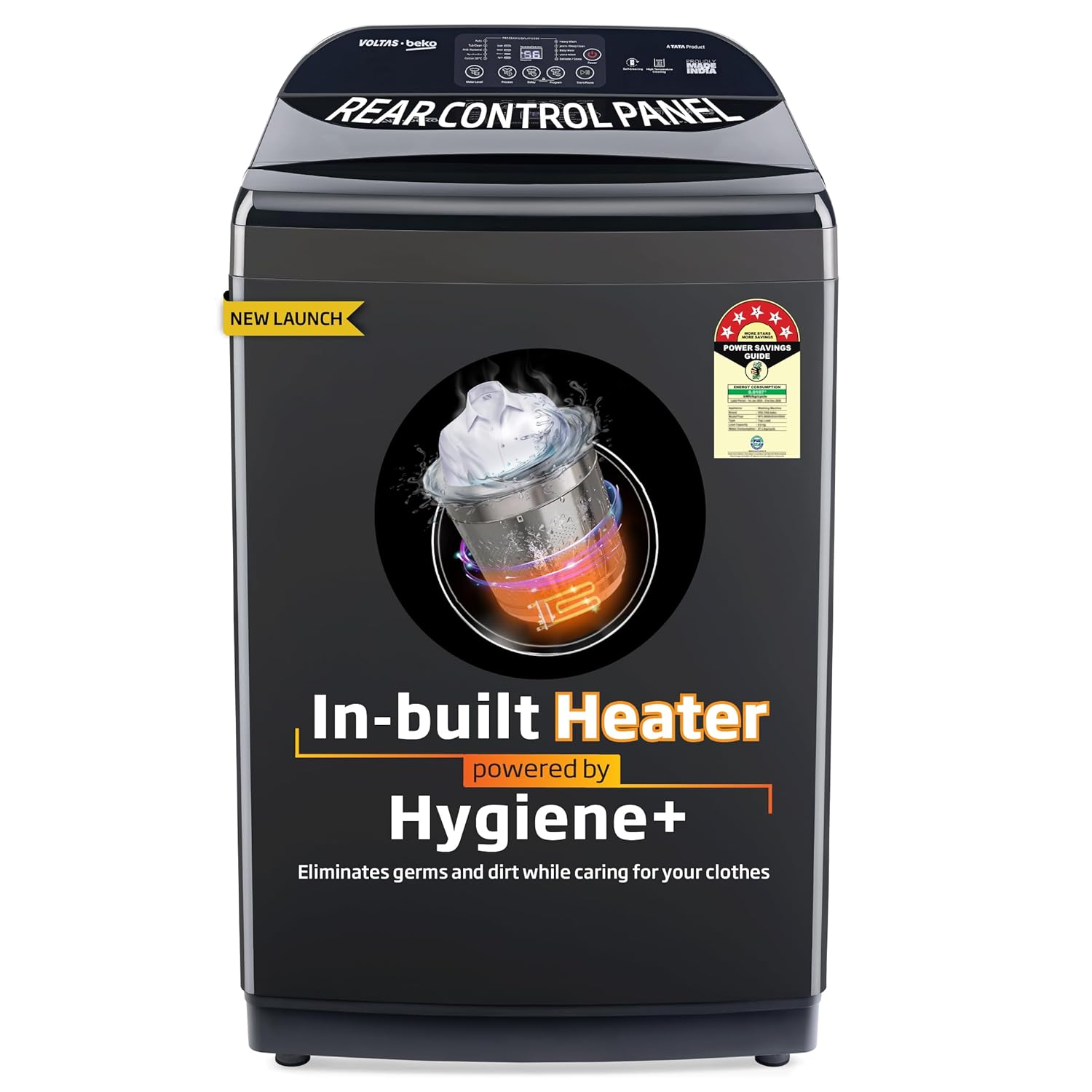 Voltas Beko, A Tata Product 8 Kg 5 Star Fully-Automatic Top Loading Washing Machine (WTL8006UEAH / OBS3060, Dark Grey, Inbuilt Heater)