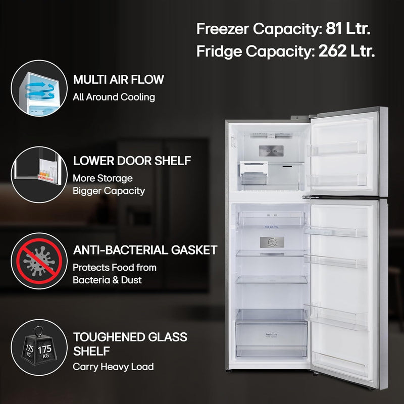 LG 343 L 3 Star Frost-Free Smart Inverter Double Door Refrigerator (2023 Model, GL-S382SDSX, Dazzle Steel, Convertible with Express Freeze)
