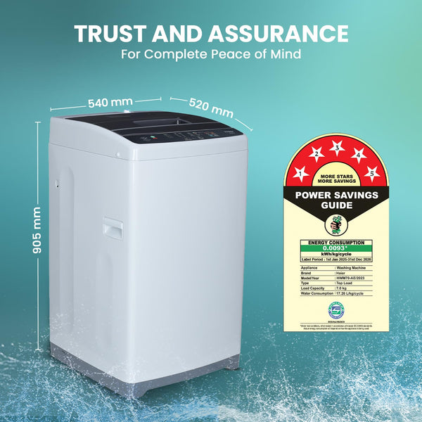 Haier 7 kg 5 Star Oceanus Wave Drum Washing Machine Fully Automatic Top Load (HWM70-AE, Moonlight Silver)