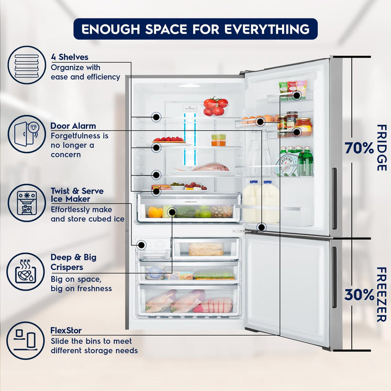 Electrolux 529L Frost Free Inverter Double Door Refrigerator, Bottom Freezer, TasteLockAuto & TasteGuard Technology, Stainless Steel, UltimateTaste 500, EBE5302C-S | Open Box like New |