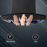Kutchina Virgose dlx 90 Filterless Auto-clean kitchen Chimney, Suction capacity of 1350 m3/hr with multi speed wave sensor & Touch Control (Black)