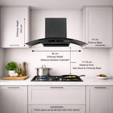 Faber 90 cm 1200 m³/hr Autoclean Curved Chimney| Black Filterless with Oil Collector | Touch & Gesture Control | Hood Venice IN HC SC FL BK 90