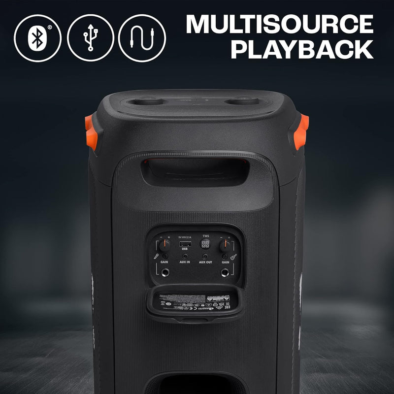 JBL Partybox 110, Wireless Bluetooth Party Speaker, 160W Monstrous Pro Sound, Dynamic Light Show, Upto 12Hrs Playtime, Built-in Powerbank, Guitar & Mic Input, PartyBox App, Splashproof (Black)