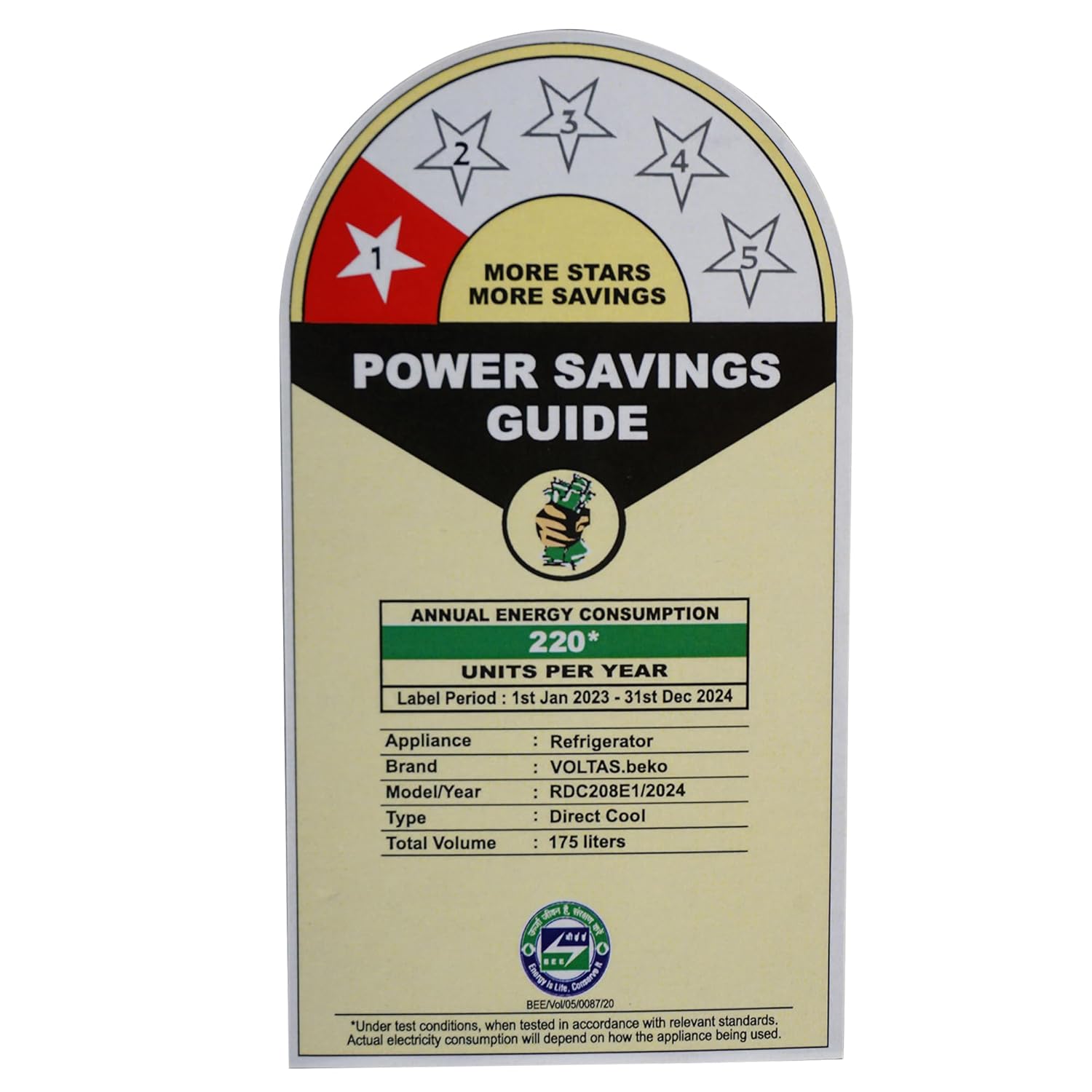 Voltas Beko by A Tata Product 175 L Direct Cool Single Door 1 Star Refrigerator (HAIRLINE SILVER, RDC208E1/D0XIR0M0000GD)