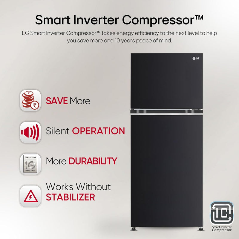 LG 246 L 3 Star Smart Inverter Frost-Free Double Door Refrigerator (, GL-S262SESX, Ebony Sheen, Convertible)