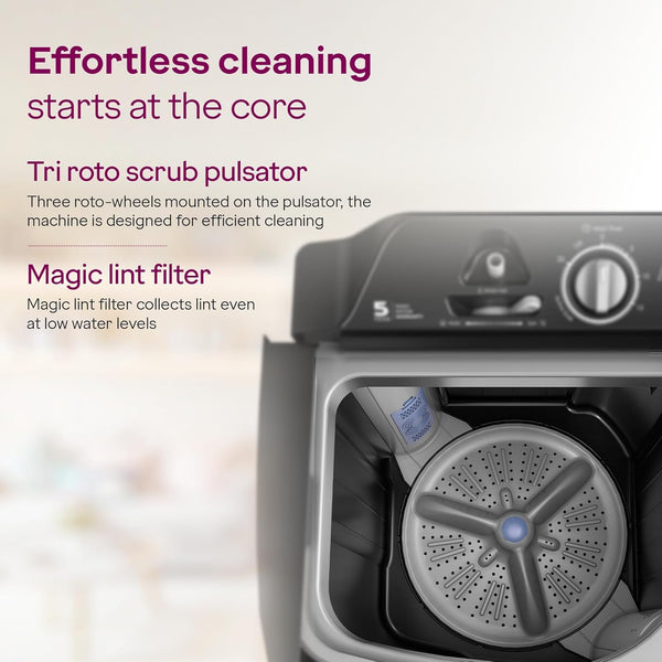 Godrej 8 Kg 5 Star Active Soak Technology Semi-Automatic Top Load Washing Machine (WSEDGE CLS 80 5.0 EN2 M CSGR, Crystal Grey, Wash Upto 8 King Size Bedsheets)