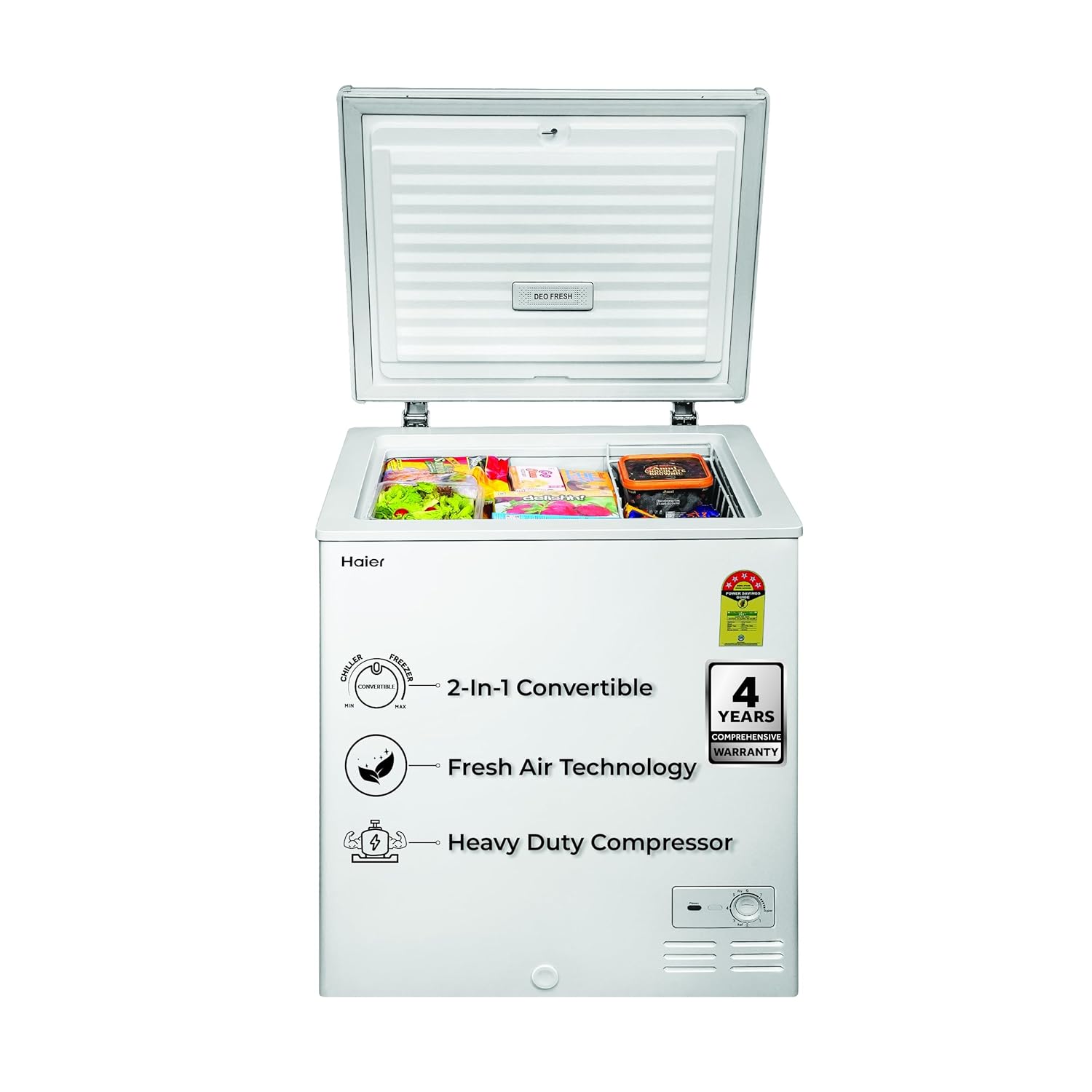 Haier HFC-175SM5, 5 Star Rating, Single Door Convertible Deep Freezer, Inside Metal Liner with Deo Fresh Technology, Compact Design & Removable Gasket (White)