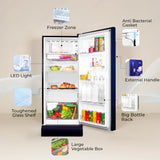Haier 190 L 4 Star Direct Cool Single Door Refrigerator with Fast Ice Making, Easy Clean Back, Large Vegetable Box (HED-204TMIBA-N, Marine Ivy, Base Stand Drawer, )