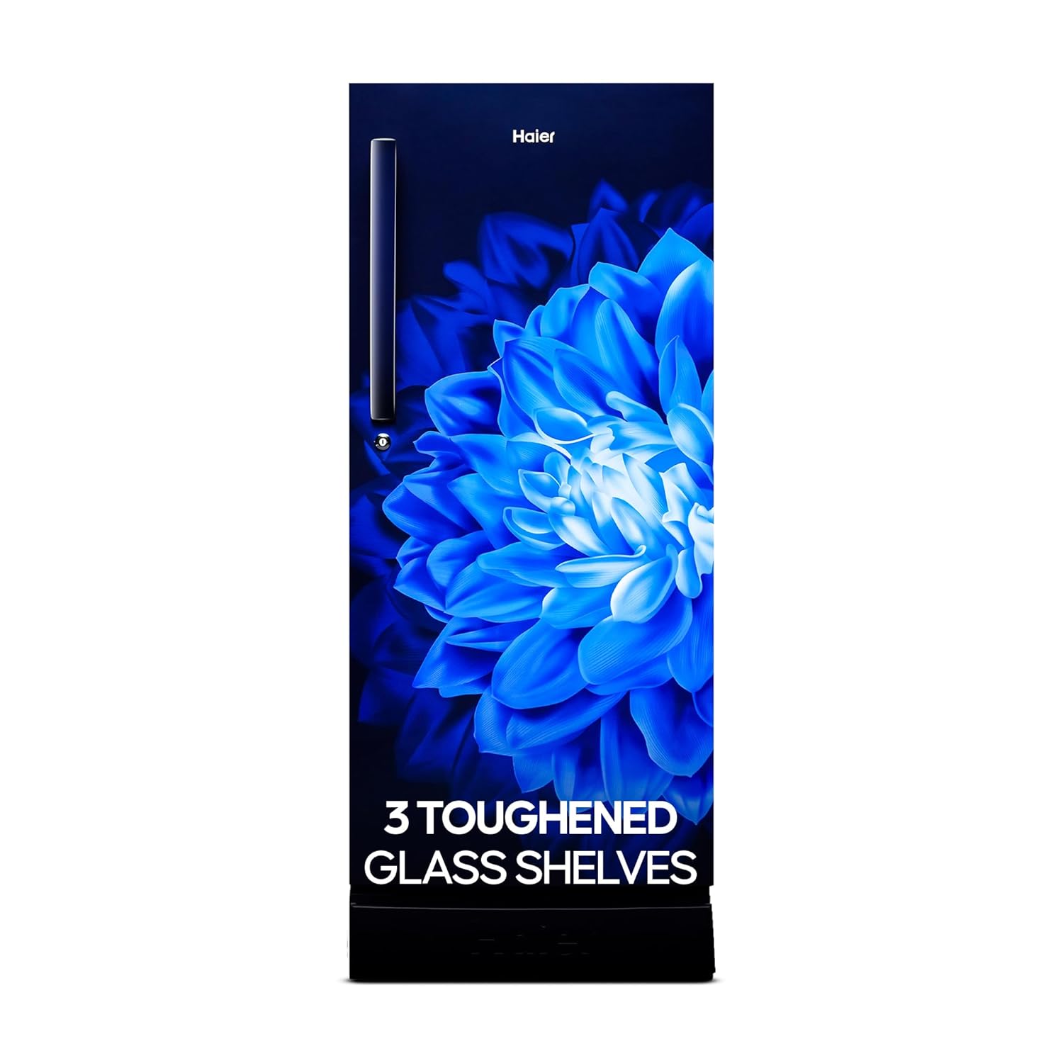 Haier 190L 5 Star Direct Cool Single Door Refrigerator | 3 Toughened Glass Shelves | Fast Ice Making in Just 60 minutes | Large Veg Box| Easy Clean Back (HED-205MDB-P, Marine Dahelia, Base Stand)