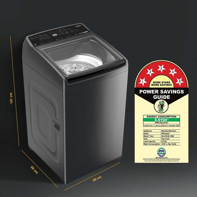 Whirlpool 6.5 Kg 5 Star StainWash Royal Plus Fully Automatic Top Load Washing Machine (SW ROYAL PLUS 6.5 (H) GREY 10YMW with In-Built Heater)-(Scratches)