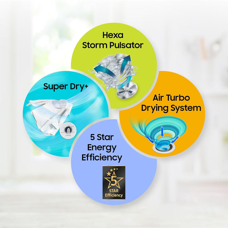 Samsung 8 kg, 5 star, Semi-Automatic Top Load Washing Machine (WT80C4200GG/TL, Air Turbo Drying, Light Gray)