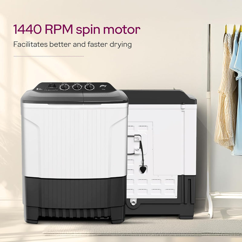 Godrej 7 Kg 5 Star, Active Soak Technology, 370 W PowerMax Wash For Heavy Laundry Wash, Toughened Glass Lid, Semi Automatic Top Load Washing Machine (WS EDGE CLS 70 5.0 PN2 GPGR, Graphite Grey)