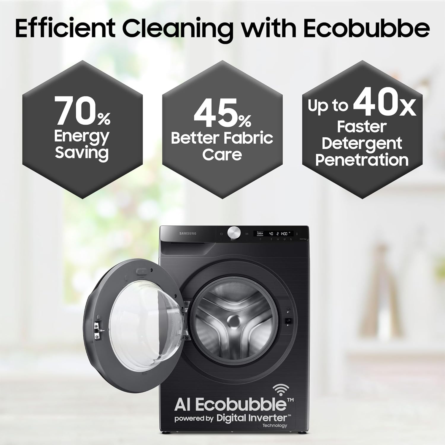 Samsung 8 kg, 5 star, Eco Bubble Technology, AI Control, Wi-Fi, Fully-Automatic Front Load Washing Machine (WW80T504DAB1TL,)