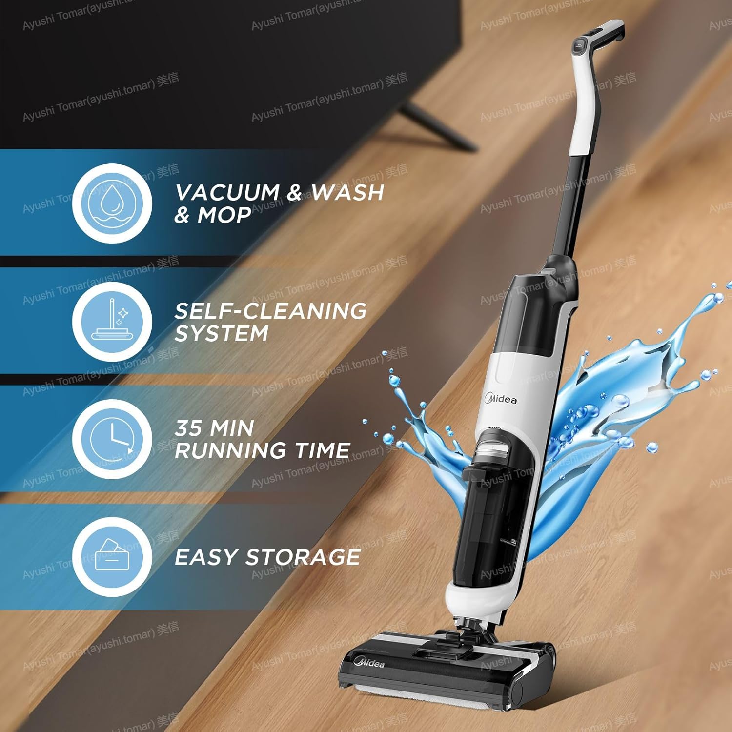 Midea X6 Wet-Dry Cordless Vacuum Cleaner | Self Traction Design | Two Tank System | Self-Cleaning & 3 Modes | with Docket Station, 180 Watts, 18000 Pa