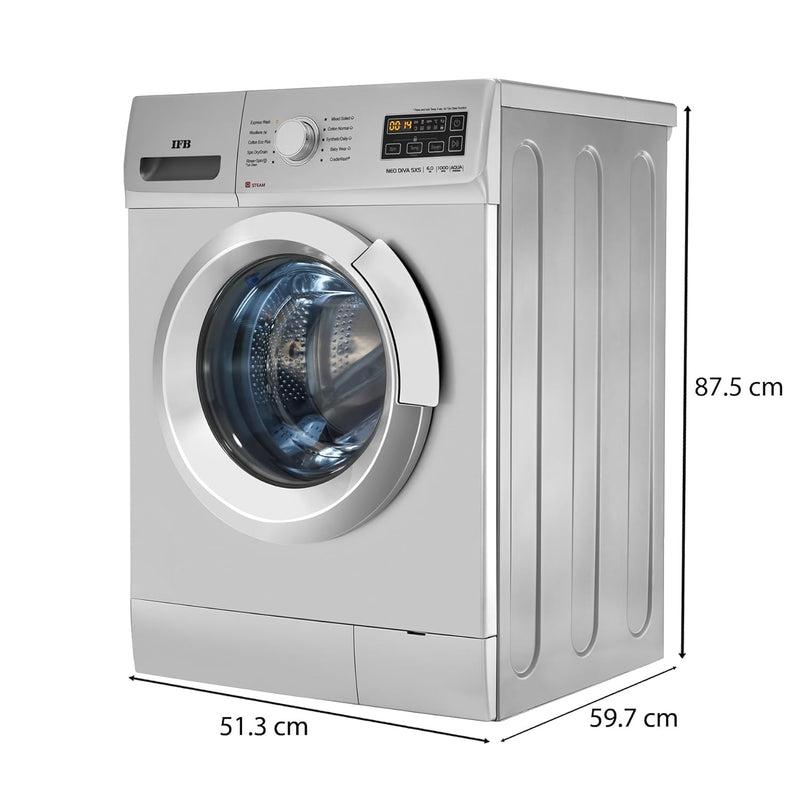 IFB 6 Kg 5 Star Front Load Washing Machine 2X Power Steam (NEO DIVA SXS 6010, Silver, In-built Heater)