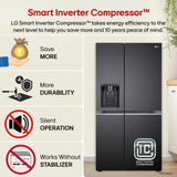 LG 630 L, 3 Star, Frost-Free, Double Door, Door Cooling+, Hygiene Fresh+, Smart Inverter, Wi-Fi Convertible Side By Side Refrigerator with AI ThinQ (GL-L257CMC3, Matt Black, Ice & Water Dispenser)