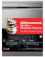 LG 15 Place Setting Dishwasher for Indian Utensils|Cleans Kadhai & Pressure Cooker|TrueSteam & QuadWash Technology|Inverter| Freestanding Dishwasher with Auto Open Door & WiFi (DFB435FV, Prime Silver)