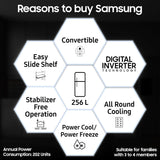 Samsung 256 L, 3 Star, Convertible, Digital Inverter Frost Free Double Door Refrigerator (RT40H30U3THL, Silver, Refined Inox, )