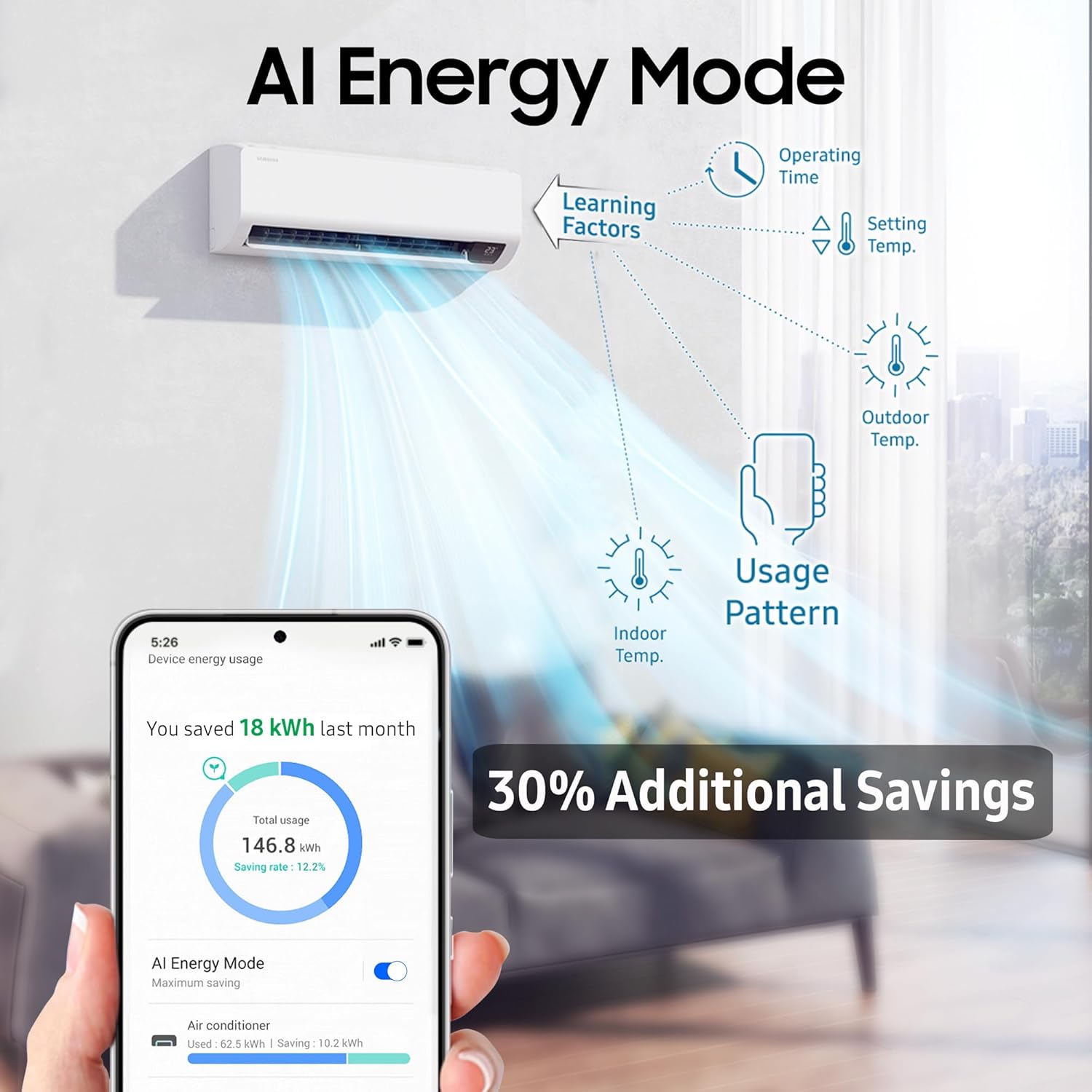 Samsung 1.5 Ton 3 Star AI Inverter Smart Split AC (WiFi, Energy Saving, Voice Control, Powerful Cooling, Copper, Digital Inverter, 4 Way swing, 5 Step Convertible, BESPOKE AI AR50F18D1LHNNA)