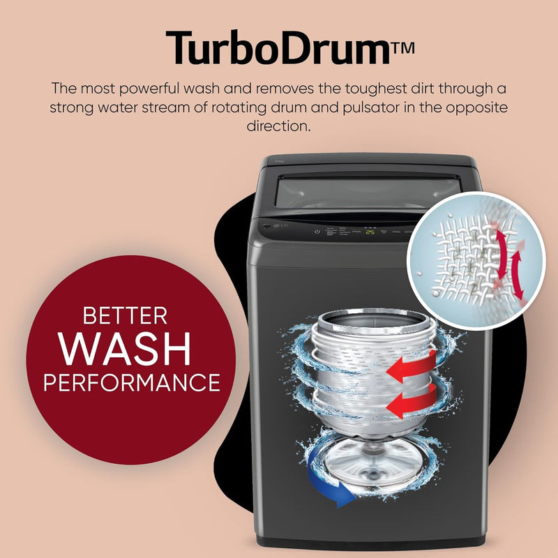 LG 8 Kg 5 Star Smart Inverter Technology Fully Automatic Top Load Washing Machine (2025 Model, T80VBMB4Z, Turbodrum, Auto Prewash, Stainless Steel drum, LED Display,