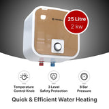 Candes Square Water Geyser 25 Litre | 2000W Copper Element | 8-Bar Pressure | 3-Level Safety | 5-Star BEE Rated Water Heater | Energy Efficient | 7 Yr tank & 2 Yr Product Manufacturer Warranty | Rose Gold