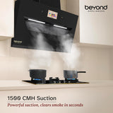 Beyond Appliances Eris 90cm Auto Clean Slant Kitchen Chimney | 1500 CMH Suction | Filterless | Smart Touchscreen Display | Touch Control | Black | PAN INDIA SERVICE| BA-SL-ER-AD-90-CH-001