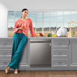 LG 14 Place Setting Free Standing Dish Washer with TrueSteam, QuadWash, EasyRack Plus, Wi-Fi Enabled (DFB424FP, Silver, Inverter Direct Drive Motor)