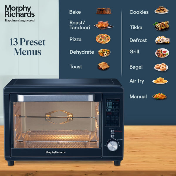 Morphy Richards Digital Otg Oven For Kitchen 29 Litre Oven Toaster Griller W 13 Preset Menu|Rotisserie,Convection W/In-Built Air-Fryer & Dehydrator Function,Deep Blue-2000 W