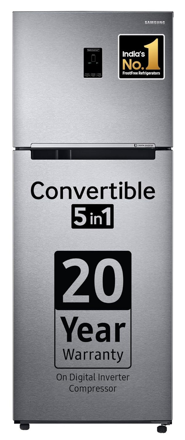 Samsung 385 L, 2 Star, Convertible 5In1 Digital Inverter, with Display Frost Free Double Door Refrigerator (RT42C5532S9/HL, Silver, Refined Inox, 2023 Model)